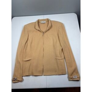 Vintage St John Collection Santana Knit Zip Jacket Elephant Mustard 14